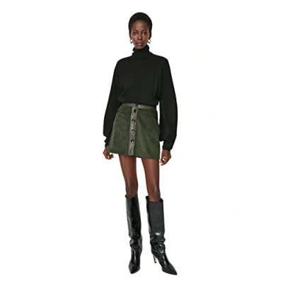 Abbildung von Trendyol Women&#039;s Damen Mini A Linie Webstoff Größen in Rock Skirt, Khaki, 42