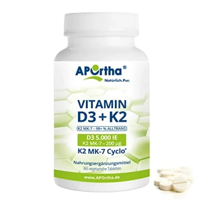 Abbildung von APOrtha® Vitamin D3 5.000 IE + Natto K2 MK 7 Cyclo® 200 µg vegetarische Tabletten 365 St