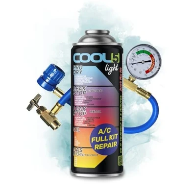 Abbildung von COOL5 r134a kältemittel, kältemittel nachfüllset, klimagas r134a, 5in1 LIGHT mit Druckschlauch Manometer