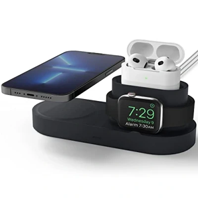 Abbildung von elago 3 in 1 Ladestation Kompatibel mit MagSafe Ladegerät iPhone 14,13,12 Apple Watch, AirPods Pro 2,1 [Ladegerät Nicht enthalten]