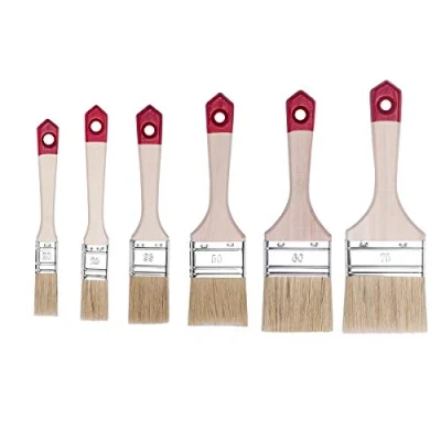 Abbildung von HARDY WORKING TOOLS Flachpinsel Set 6 teilig, 1 Stück 20, 25, 35, 50, 60, 75 mm Breite, Malerpinsel mit Holzgriff, Lackpinsel Serie *40*, 6PCS, Pinselset A0284 060100 Rot