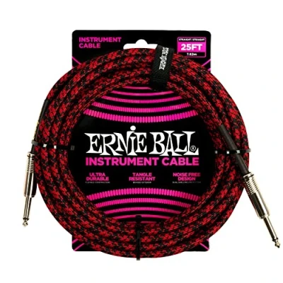 Abbildung von Ernie Ball Geflochtenes Instrumentenkabel gerade/gerade 7,62 m (25 ft) Rot/Schwarz