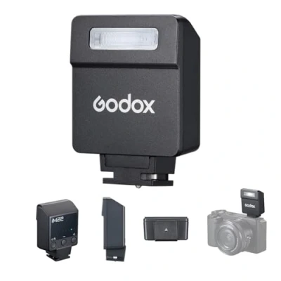 Abbildung von Godox iM22 Mini Kamerablitz 5 Leistungsstufen 3s Wiederaufladezeit Aufsteckblitz 440 Blitze mit voller Leistung Einkontaktdesign, Typ C Ladeakku für Canon, Nikon und Sony spiegellose Kameras
