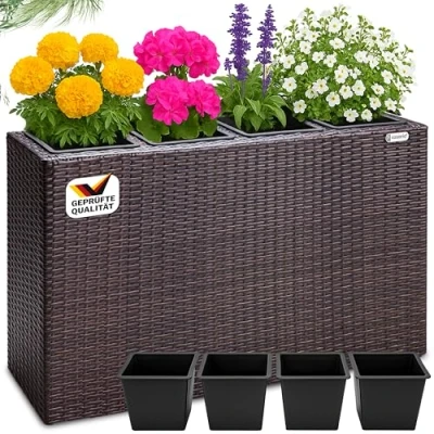 Abbildung von Casaria Pflanzkübel, 4 Innentöpfe Herausnehmbar Polyrattan 95x27x60cm Blumentopf Braun