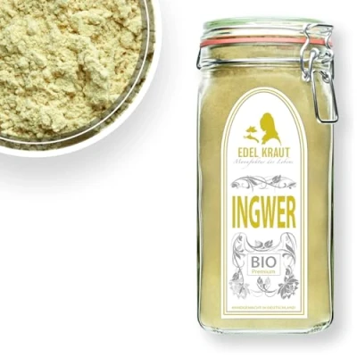 Abbildung von Ingwerpulver BIO 500g im PREMIUM Glas EDEL KRAUT Ingwer PULVER 100% reine gemahlen Ginger Powder Organic