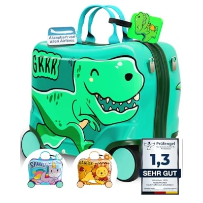 Abbildung von REISERACKER Kinderkoffer zum Draufsitzen als Handgepäck &amp; Ersatz für Kindertrolley Jungen Kinder Reisekoffer Kindergepäck mit Rollen