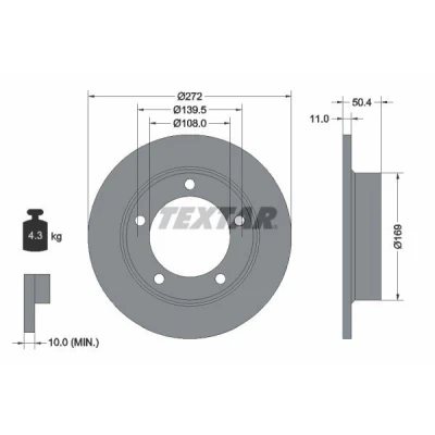 Abbildung von TEXTAR 92019900 Bremsscheibe 272 11 05/05 139,5 voll ohne Radbefestigungsbolzen, Radnabe LADA: Niva, NIVA 2