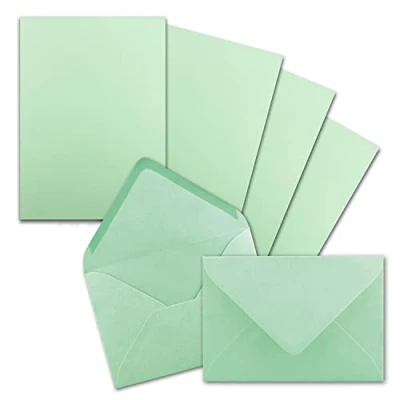 Abbildung von 75x Briefpapier Sets DIN A5 mit C6 Briefumschlägen Mintgrün Nassklebung (Grün) mattes Schreibpapier Kuverts FarbenFroh by GUSTAV NEUSER