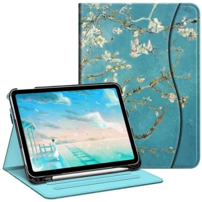 Abbildung von Fintie Hülle für iPad 10. Generation 2022 (10.9 Zoll) Multi Winkel Folio Schutzhülle mit Pencil Halter, Dokumentenfach und Auto Schlaf/Wach Funktion, Mandelblüten