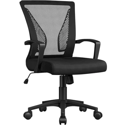 Abbildung von Yaheetech Bürostuhl Ergonomisch, Schreibtischstuhl mit Netzbespannung, Arbeitsstuhl Armlehnen, Chefsessel aus Mesh, höhenverstellbarer Computerstuhl 136 kg, atmungsaktiv, Wippfunktion Schwarz