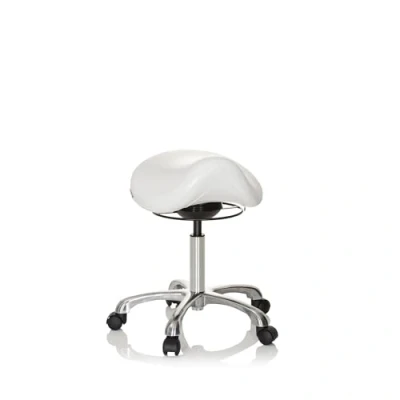 Abbildung von hjh OFFICE 702311 Arbeitshocker Ortho SIT Kunstleder Weiß ergonomischer Sattelhocker mit Rollen, höhenverstellbar