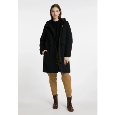 Abbildung von DREIMASTER Vintage Damen Wintermantel M / Schwarz 100% Baumwolle