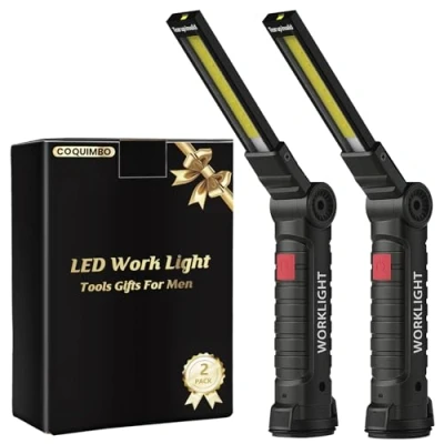 Abbildung von Coquimbo Geschenke für Männer Papa Ihn LED Arbeitsleuchte Werkstattlampe, Taschenlampe Werkstatt Handlampe mit Magnet und Haken Auto Reparatur Camping Notfall (2 Stück, Schwarz)
