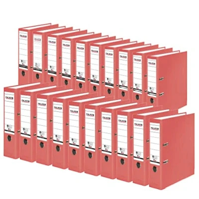 Abbildung von Original Falken 20er Pack Recycolor Umwelt Ordner Öko. Made in Germany. Farbiger Papierbezug außen 8 cm breit DIN A4 rot Ringordner Aktenordner Briefordner CO2 Neutral Blauer Engel