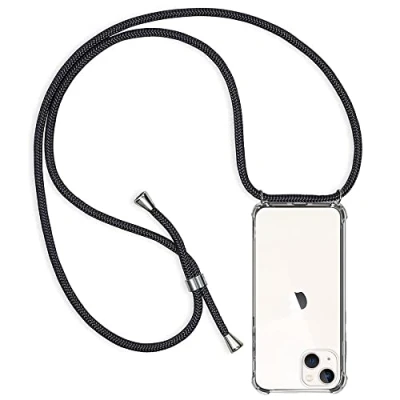 Abbildung von CHIMUCO Handykette Hülle kompatibel mit iPhone 13 Mini, Handyhülle Handy Necklace Band Schutzhülle Kordel zum Umhängen Transparent Weich TPU Silikon Tasche, Schwarz