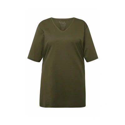 Abbildung von Ulla Popken PLUS SIZE Vneck TEE Tshirt basic, Damen, Größe: 50/52, Forest green