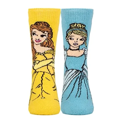 Abbildung von HEAT HOLDERS Mädchen Disney Socken für Winter Lite Lustig Prinzessin Thermosocken Kinder (27 30, Belle &amp; Cinderella)