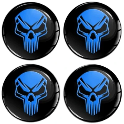 Abbildung von SkinoEu Set 4 x 60 mm Aufkleber für Radkappen Nabenkappen Nabendeckel Radnabendeckel Rad Schwarz Blau Schädel Totenkopf A 360