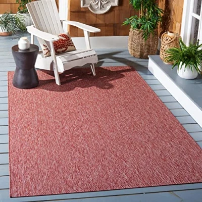 Abbildung von SAFAVIEH Zeitgenössische Teppich für Drinnen &amp; Draussen Courtyard Collection, Kurzer Flor, Rot und Rot, 79 X 152 cm