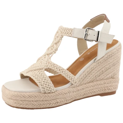Abbildung von TOM TAILOR Keilsandalette &quot;Jolanda&quot;, Sommerschuh, Sandale, Keilabsatz, mit verstellbarem Ristriemchen