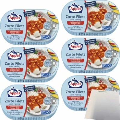 Abbildung von Appel Zarte Filets vom Hering Leidenschaft Mango Chili 6er Pack (6x200g Dose) + usy Block