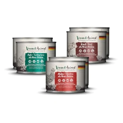 Abbildung von Venandi Animal Premium Nassfutter für Katzen, Probierpakett I, Huhn, Pute, RInd, 6 x 200 g (6er Pack), getreidefrei und naturbelassen