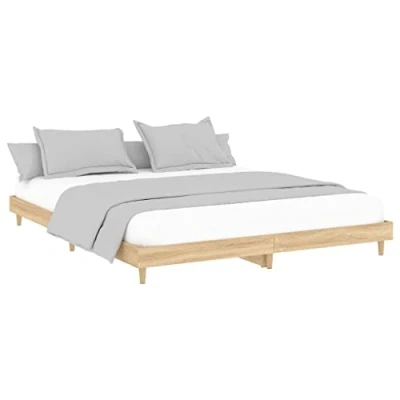 Abbildung von vidaXL Bettgestell, Bett ohne Matratze, Bettgestell mit Lattenrost Kopfteil, Doppelbett für Schlafzimmer, Sonoma Eiche 120x200cm Holzwerkstoff