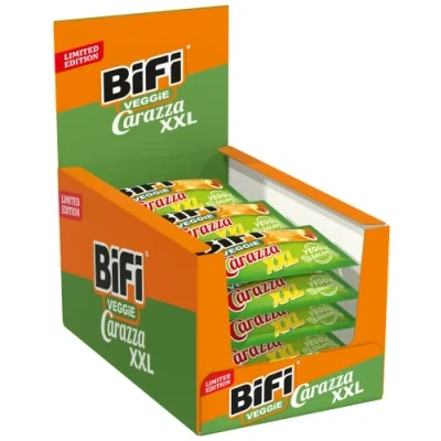 Abbildung von BiFi Veggie Carazza XXL 16er Pack (16 x 70g) Vegetarischer Pizza Snack Mini To Go für Unterwegs, das Büro und die Mittagspause mit Salami, Pizzasauce Käse