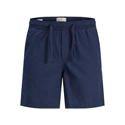 Abbildung von JACK &amp; JONES PLUS Male JPSTJEFF JJJOGGER Seersucker DEK PLS Sweat Shorts, Navy Blazer/Detail:SOLID, 48