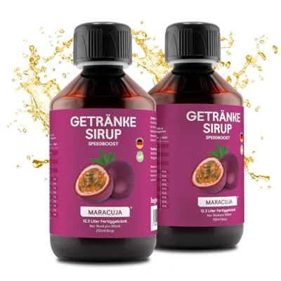 Abbildung von hCGC® Immunsystem Sirup SpeedBoost 2x 250ml, Vegan Zuckerfreies Getränkekonzentrat für 12,5L Fertiggetränk Fruchtsirup Booster mit Vitaminen, Magnesium &amp; L Carnitin Maracuja
