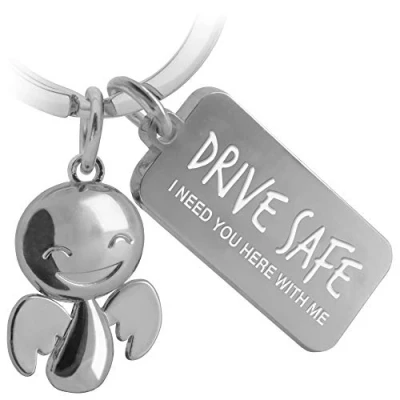 Abbildung von FABACH Schlüsselanhänger Schutzengel Happy mit Gravur Drive Safe Geschenk Glücksbringer Auto