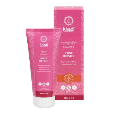 Abbildung von khadi ROSE REPAIR Ayurvedisches Shampoo, 100% natürlich, silikon &amp; sulfat frei, Intensive Regeneration nährende Pflege bei struktur geschädigtem Haar, Vegane Haar Pflege, Naturkosmetik, 200ml