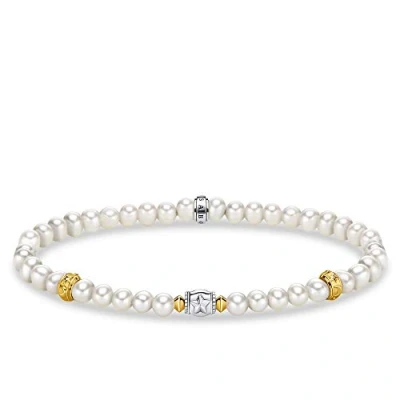 Abbildung von Thomas Sabo Damen Armband beige Perlen mit Halbmond Silber 925 Sterlingsilber, Geschwärzt, 750 Gelbgold Vergoldung A1979 430 14