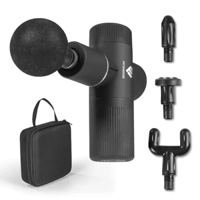Abbildung von FitEngine Mini Massage Gun 4 Aufsätze mit 6 Intensitätsstufen Massagepistole für Nacken, Waden, Rückenstrecker etc. zur gezielten Muskel Inkl. Transportkoffer