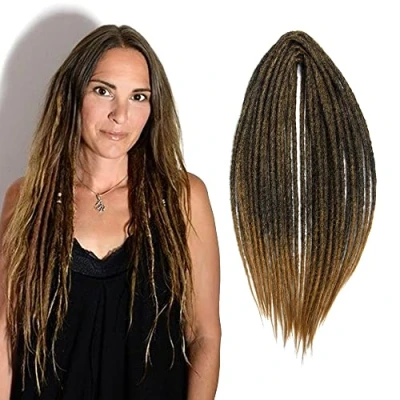 Abbildung von Dünne 0,6cm Lange Double Ended Synthetische Dreadlock Verlängerungen 20 Zoll 10 Strang Häkelhaar Gehäkelte Zöpfe Hip Hop Style Soft Dreads Haarverlängerungen, MT1B/27#