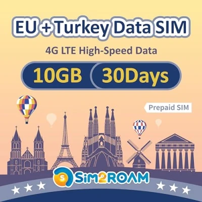 Abbildung von EU+Türkei SIM Karte 30 Tage NUR Daten 10 GB Hochgeschwindigkeits 4G LTE Europa Reise Keine Registrierung, ID Authentifizierung erforderlich! Nein Telefon Nr.