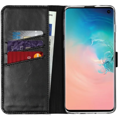 Abbildung von Samsung Galaxy S10 Hülle Echtleder Selencia Klapphülle Handyhülle Schwarz