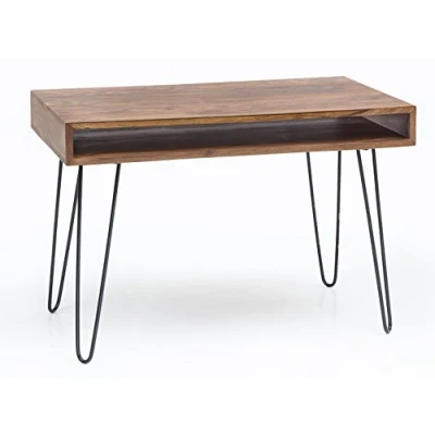 Abbildung von FineBuy Möbel zum Wohlfühlen Massiver Schreibtisch Harlem Sheesham Massiv Holz 110 x 60 76 cm mit Ablage, Computertisch Massivholz Metall Beinen, Design PC Tisch