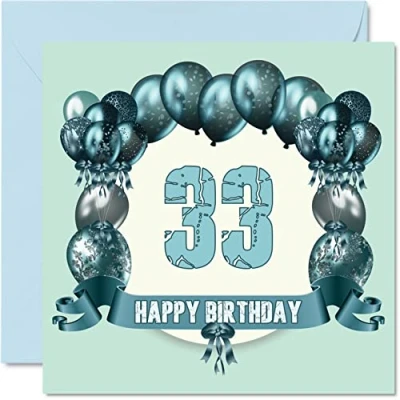 Abbildung von Stuff4 Lustige Geburtstagskarte zum 33. Geburtstag für Männer Geburtstagsballons Happy Birthday Karte Vater, Tante, Onkel, Tochter, Cousin, Sohn, Schwester, Mutter, Bruder, 145 mm x
