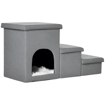 Abbildung von Hundetreppe, 3 Stufige Katzentreppe mit Höhle, in 1 Tiertreppe Hellgrau