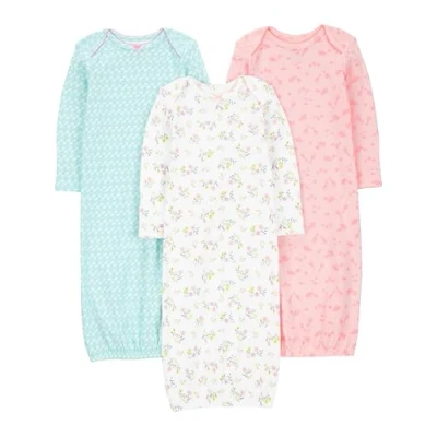 Abbildung von Simple Joys by Carter&#039;s Baby Mädchen 3 Pack Cotton Sleeper Gown Infant and Toddler Nightgowns, Blau Enten/Rosa Tier/Weiß Floral, 0 Monate (3er Pack)