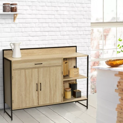 Abbildung von IDMarket Anrichte für die Küche, 120 cm, Arbeitsplatte, Höhe 83 2 Türen + Schublade, industrielles Design
