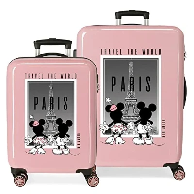 Abbildung von Disney Mickey und Minnie Travel the World Paris Nude Koffer Set, 55/68 cm, starres ABS, seitliches Zahlenschloss, 104 l, 6 kg, 4 Doppelrollen, Handgepäck