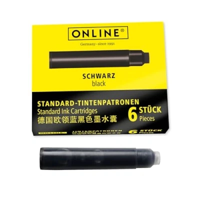 Abbildung von ONLINE Standard Tintenpatronen, universelle Füller Tinte, kompatibel mit allen gängigen Füllern, Ersatz Patronen für Füllhalter und Rollerball, 6 Stück, Farbe schwarz