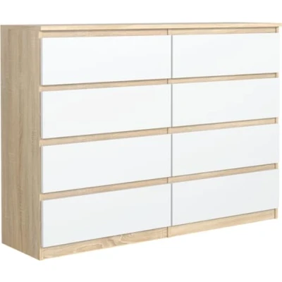 Abbildung von meble masztalerz Kommode 120 cm Weiß Sonoma Matt mit 8 Schubladen x 101,5 39 Sideboard Wohnzimmer, Schlafzimmer Schubladenschrank Komodenschrank
