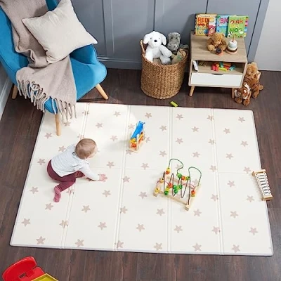 Abbildung von Bubba Bear Babymatte Kindermatte Baby Spielmatte 200x150x1cm, Wendefähige und ungiftige Dicke Faltbare wasserdichte Schaumstoff Kinderteppich, Krabbelmatte Spiel Teppich Bodenmatte Kinder Matte