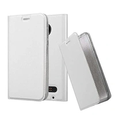 Abbildung von Cadorabo Hülle kompatibel mit Motorola Moto Z2 Play / Force aus Kunst Leder Flip Klappbare Magnetische [Kartenfächern] Cover für Tasche in Silber