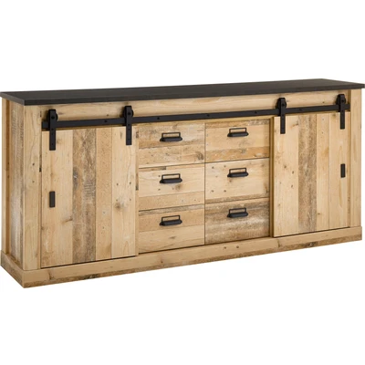 Abbildung von Home affaire Sideboard &quot;SHERWOOD&quot;, modernes Holz Dekor, mit Scheunentorbeschlag aus Metall, Breite 201 cm