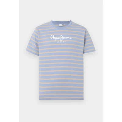 Abbildung von Pepe Jeans Striped EGGO Tshirt print, Herren, Größe: Large, Steel blue