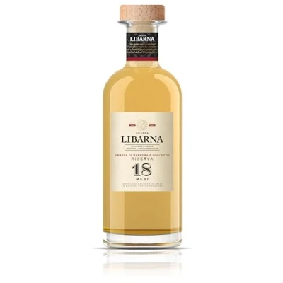 Abbildung von Grappa Libarna Riserva 70cl aus Barbera und Dolcetto Trauben, 18 Monate gereift. Strukturiert komplex. 42% vol.
